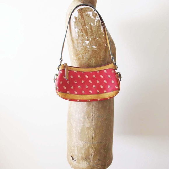 Vintage Y2K Dooney and Bourke Baguette Mini Shoulder Bag Red Tan - Picture 2 of 4